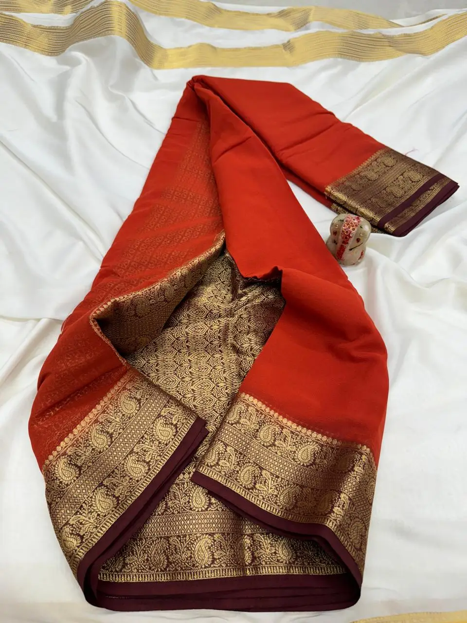Rust Orange PURE GALA  GEORGETTE Kanchipuram Silk Saree